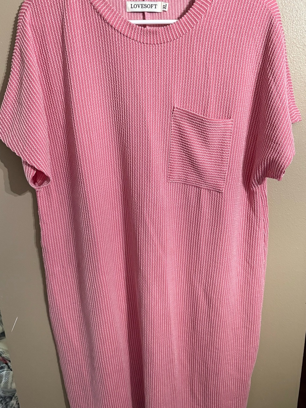 Pink Ribbed Midi Dress with Pocket